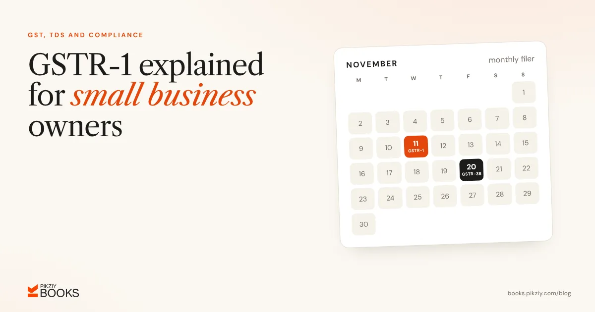 A monthly calendar with the 11th marked for GSTR-1 and the 20th marked for GSTR-3B